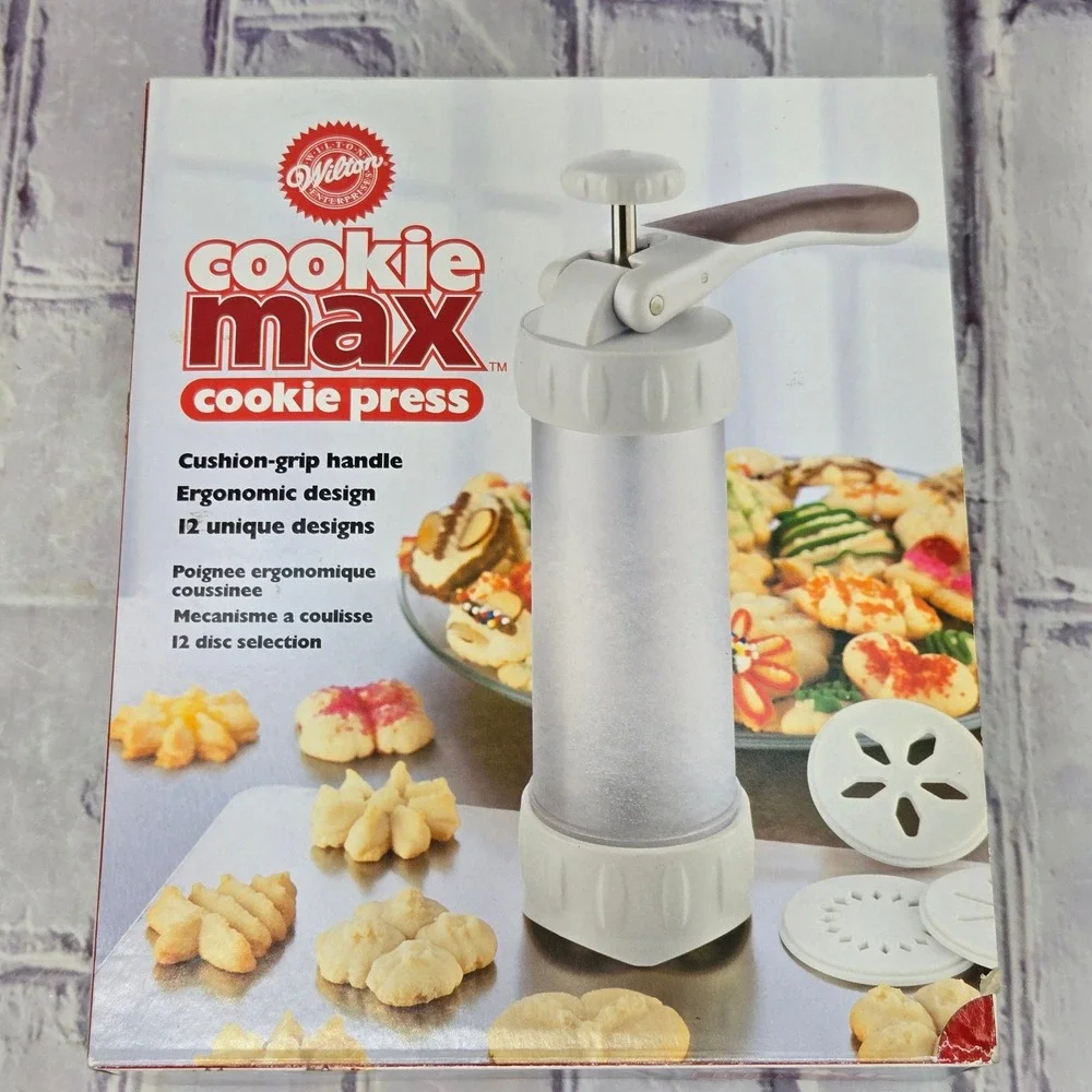 Wilton Cookie Max Cookie Shooter Press White Ergonomic 12 Discs Baking Tool